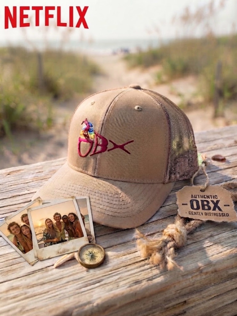 OBX Netflix Official Kildare Island Trucker Cap in Khaki - John B Pogues style
